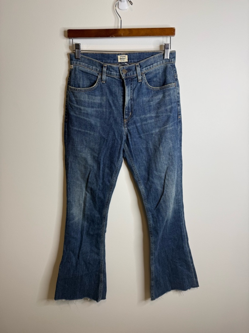 CITIZENS OF HUMANITY Kaya Mid Rise Kick Flare Jeans Blue 27 raw hem